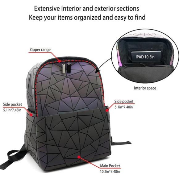Geometric Backpack Geometries Glow Large Purse Laptop Backpack Geometrical - Picture 5 of 7